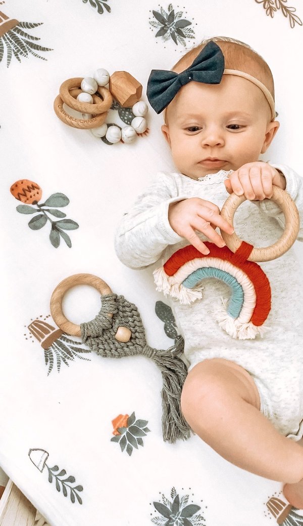 Rainbow Macrame Teether- Brick + Blue