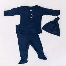 Load image into Gallery viewer, Top &amp; Bottom Outfit and Hat Set (Newborn - 3 mo.) Navy Blue
