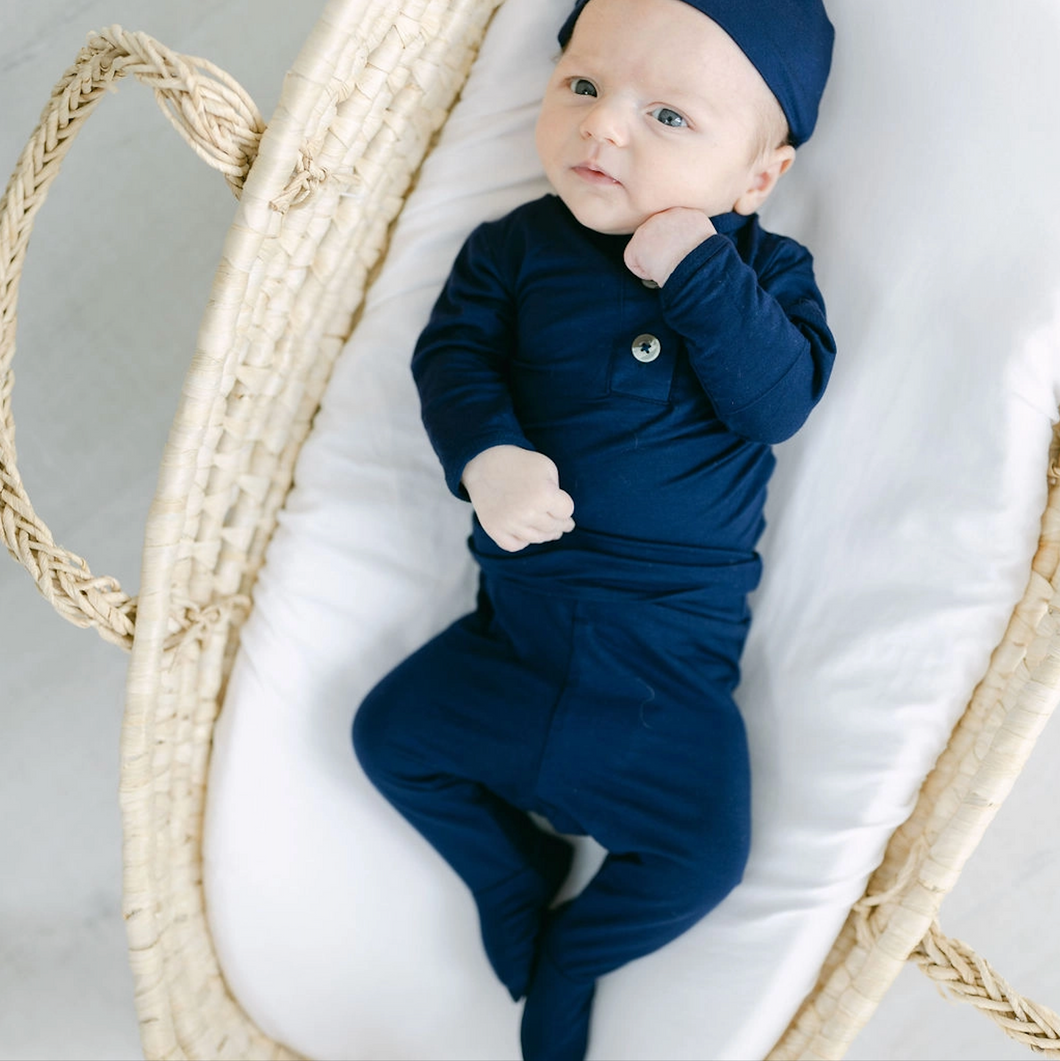 Top & Bottom Outfit and Hat Set (Newborn - 3 mo.) Navy Blue