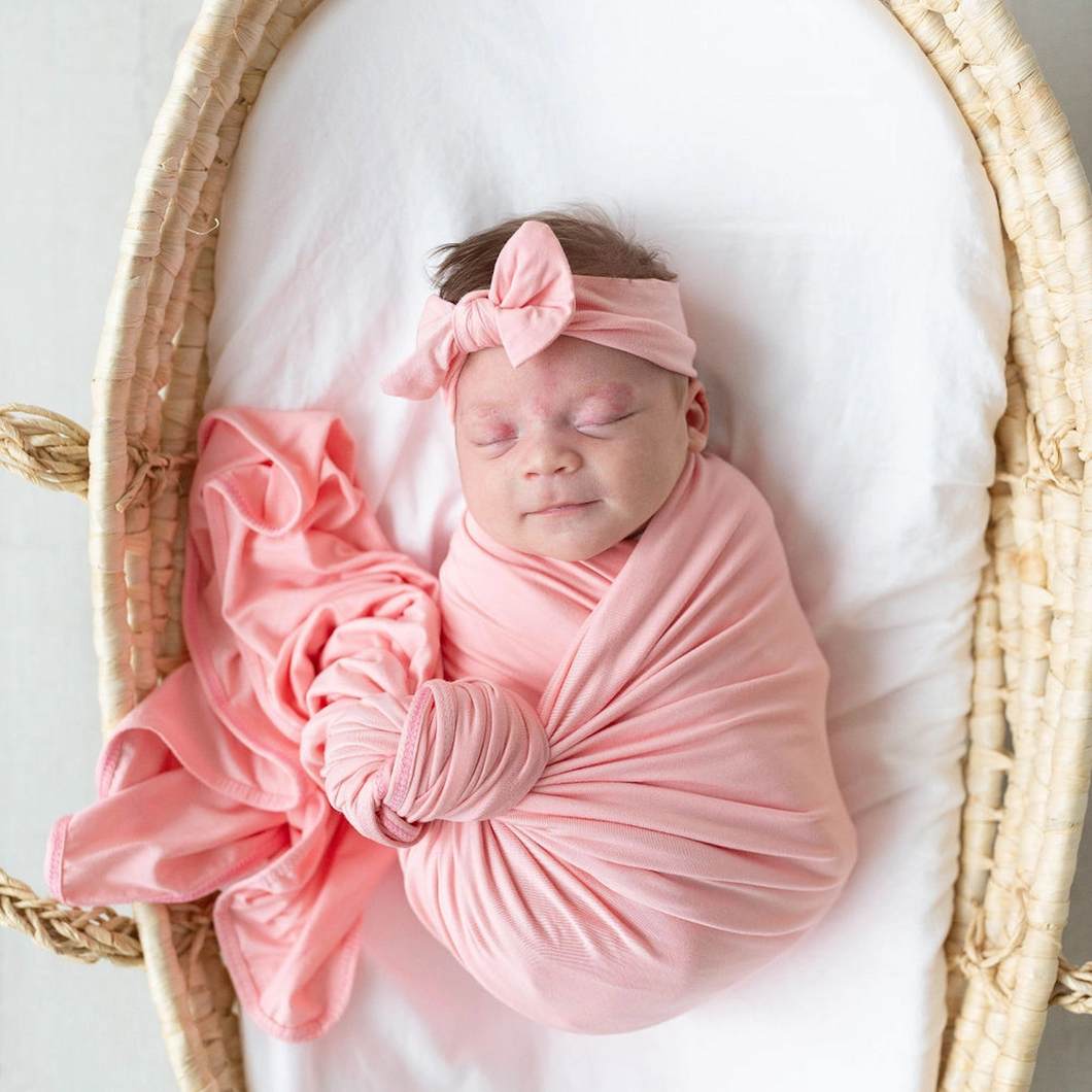 Swaddle Blanket, Hat & Headband Set (Newborn - 3 mo.) - Pink